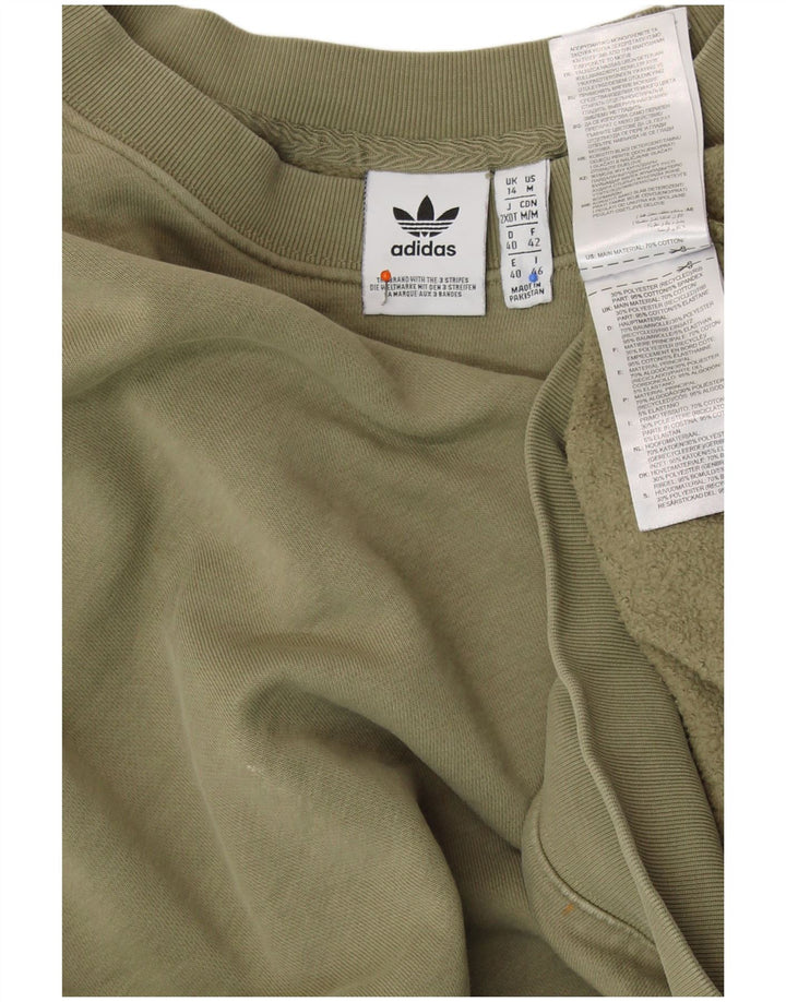 ADIDAS Damen Crop Oversized Sweatshirt Pullover UK 14 Large Khaki Baumwolle