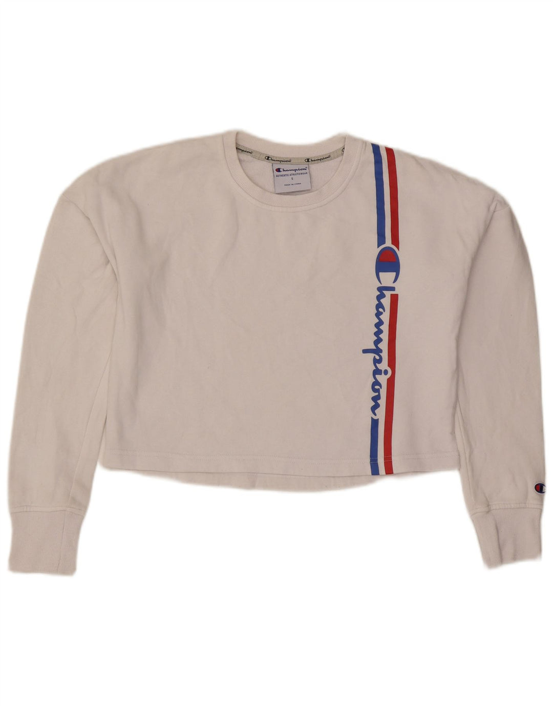 Champion Damen-Sweatshirt mit übergroßem Crop-Grafikmuster, Gr. 10, Größe S, Weiß