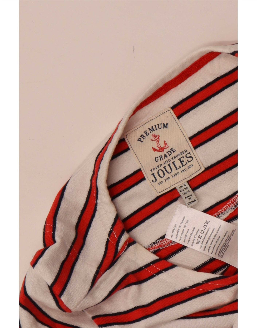 Joules Damen-Top, 3/4-Ärmel, UK-Größe 8, Größe S, weiß, gestreift, Baumwolle