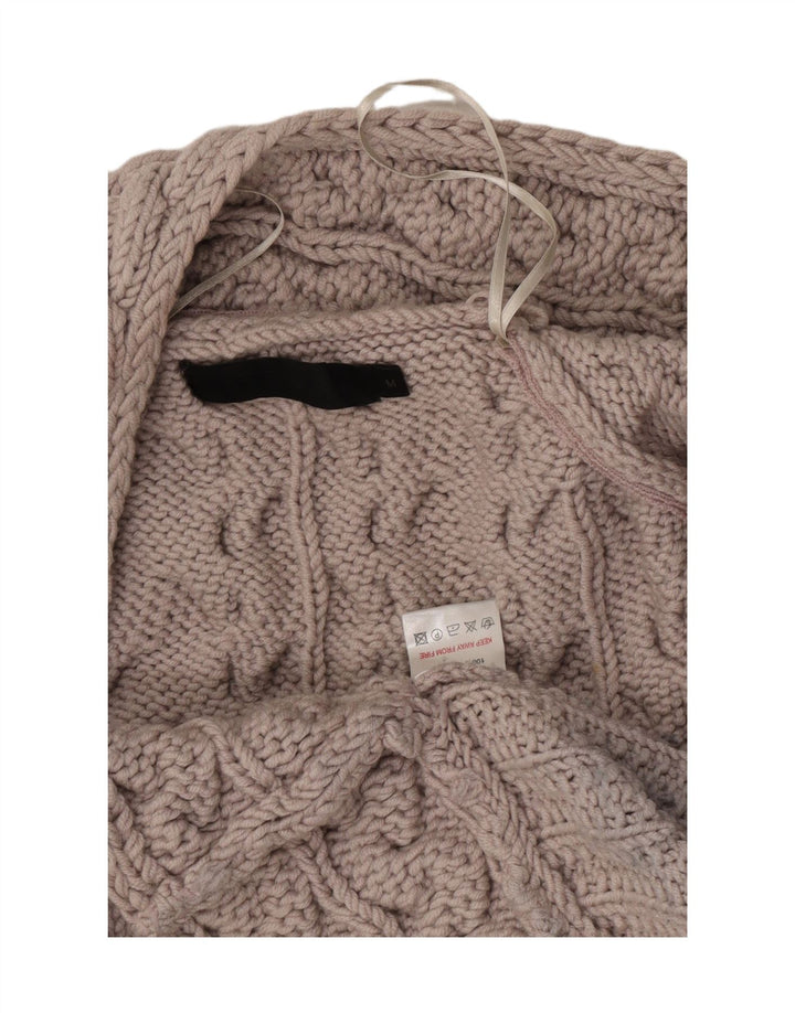 Reiss Offener Damen-Cardigan-Pullover UK 14 Mittelbeige Wolle