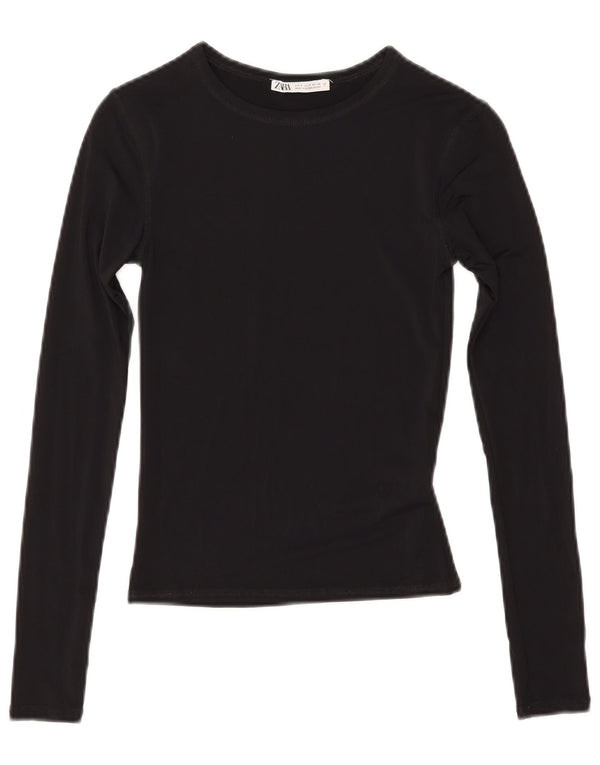 Zara Damen Crop Top Langarm UK 8 Small Schwarz Polyamid