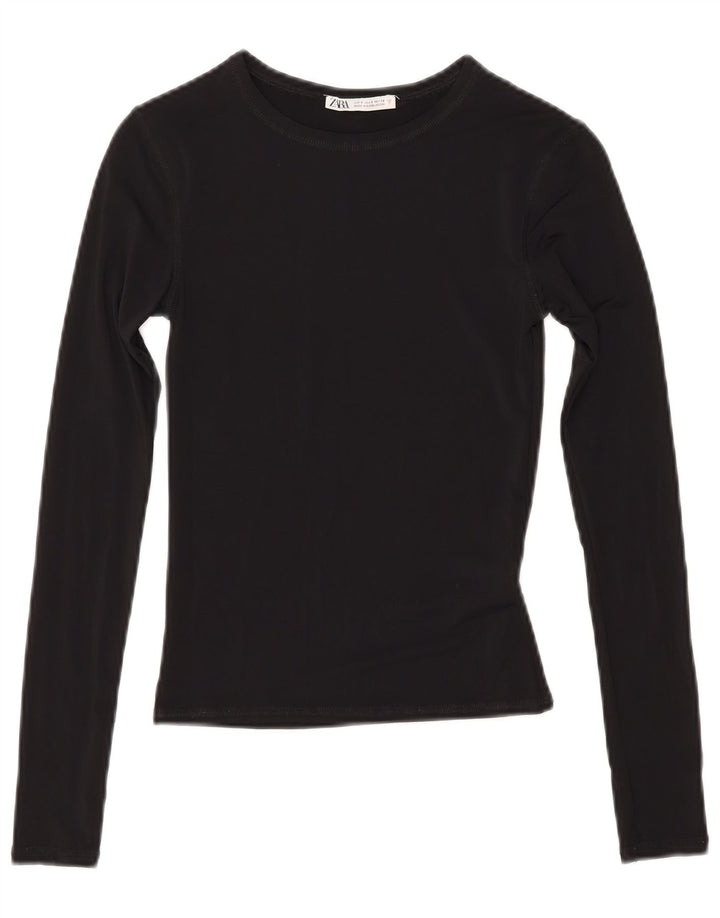 Zara Damen Crop Top Langarm UK 8 Small Schwarz Polyamid