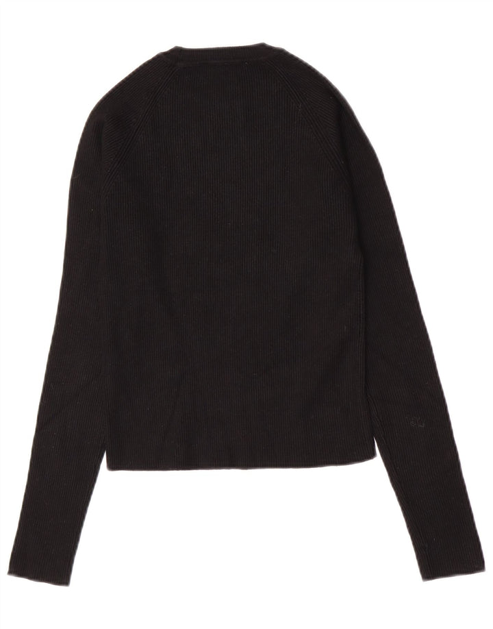 Zara Damen Crop Top Langarm UK 12 Medium Schwarz