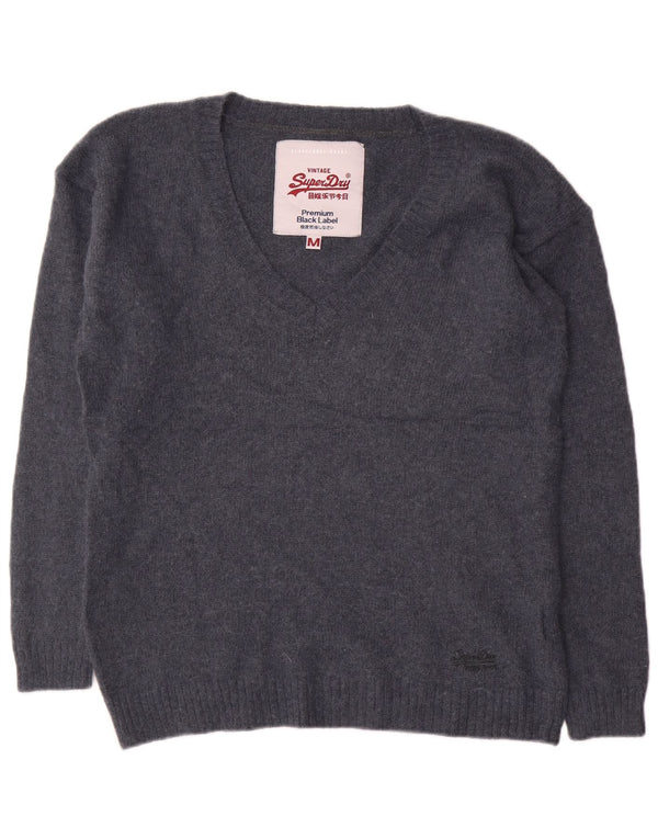 SUPERDRY Damen-Pullover mit V-Ausschnitt, UK 14, mittelmarineblaues Nylon