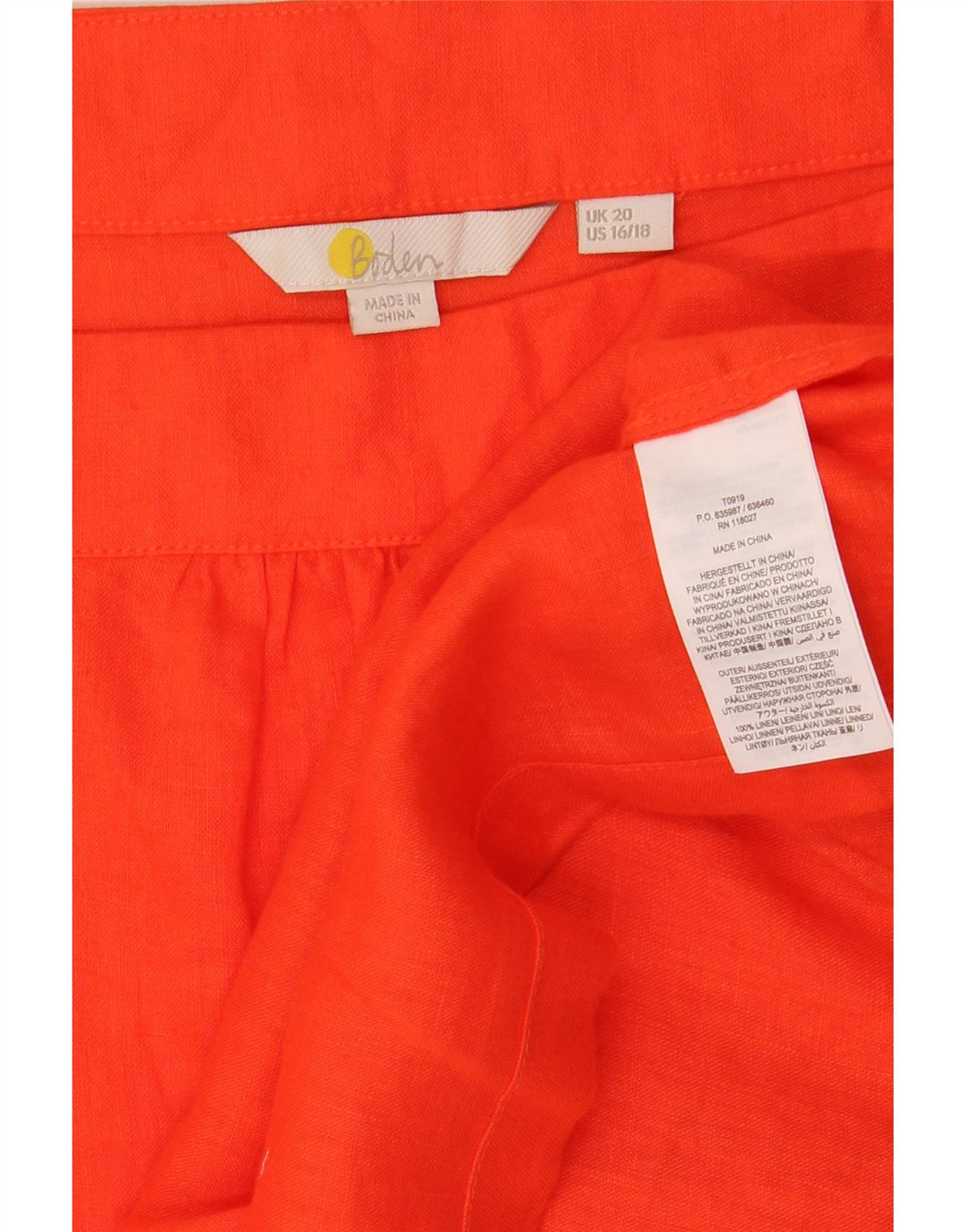 Boden Damen Bluse Oberteil UK 20 2XL Orange Leinen
