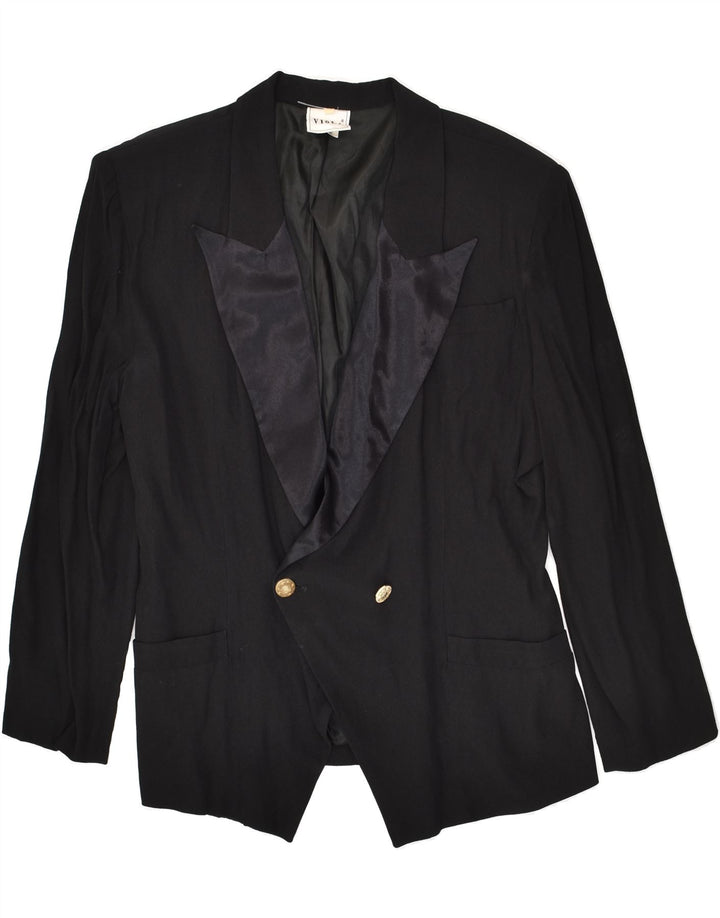 VINTAGE Womens Double Breasted Blazer Jacket EU 40 Medium Black Acetate | Vintage Vintage | Thrift | Second-Hand Vintage | Used Clothing | Messina Hembry 