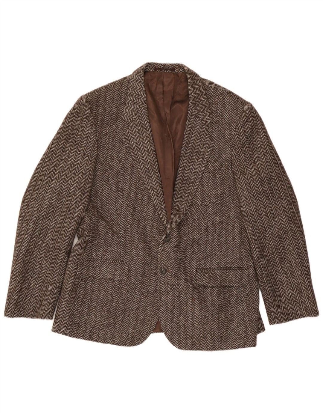 Four Seasons Herren-Blazer mit 2 Knöpfen, UK 48, 4XL, braune Wolle mit Fischgrätenmuster