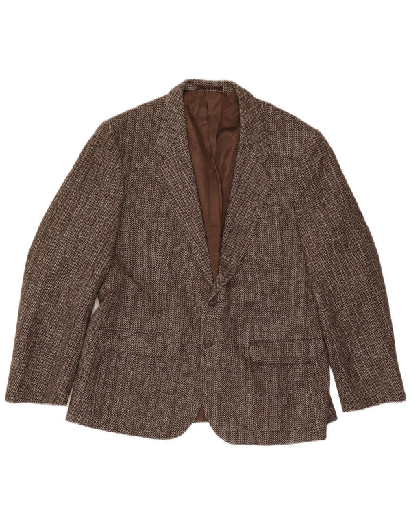 Four Seasons Herren-Blazer mit 2 Knöpfen, UK 48, 4XL, braune Wolle mit Fischgrätenmuster