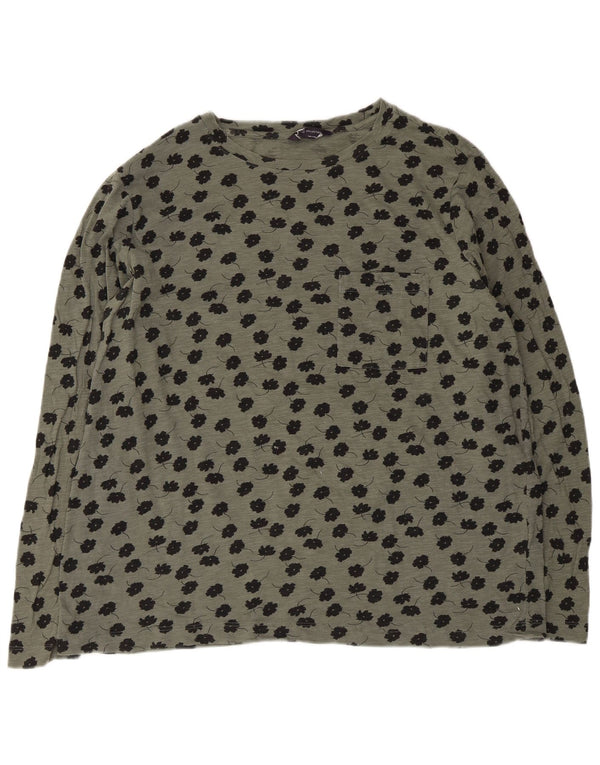 Marks & Spencer Damen Top Langarm UK 16 Large Khaki Floral Cotton