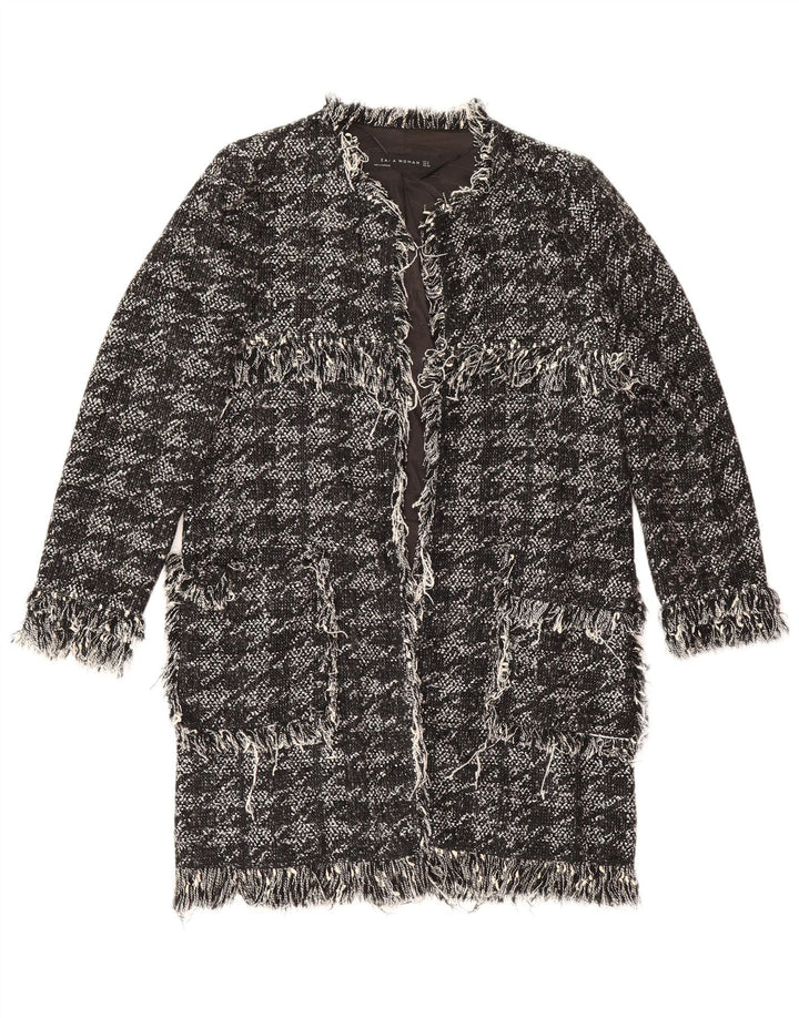 Zara Womens Open Overcoat UK 10 Small Schwarze Hahnentritt-Baumwolle