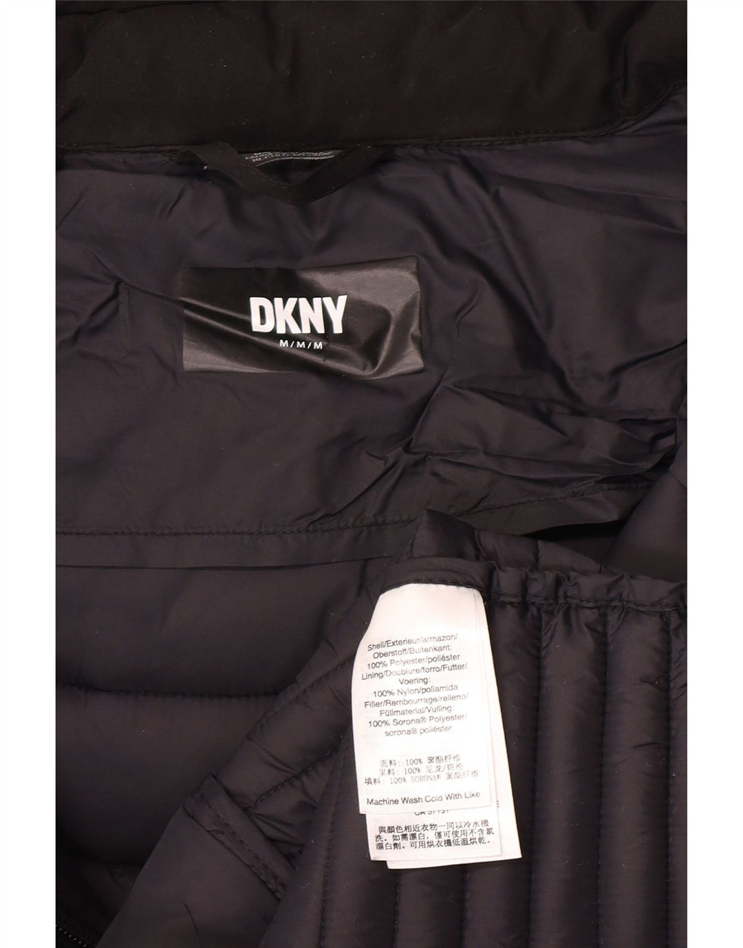 Dkny Womens Hooded Wattierter Mantel UK 12 Mittelschwarzes Polyester