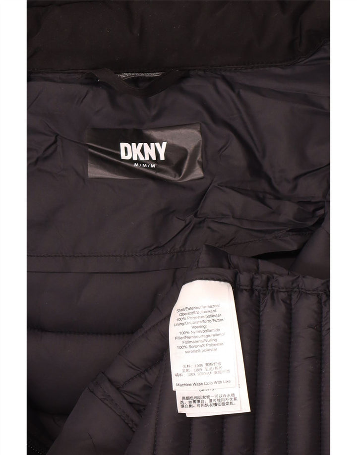 Dkny Womens Hooded Wattierter Mantel UK 12 Mittelschwarzes Polyester
