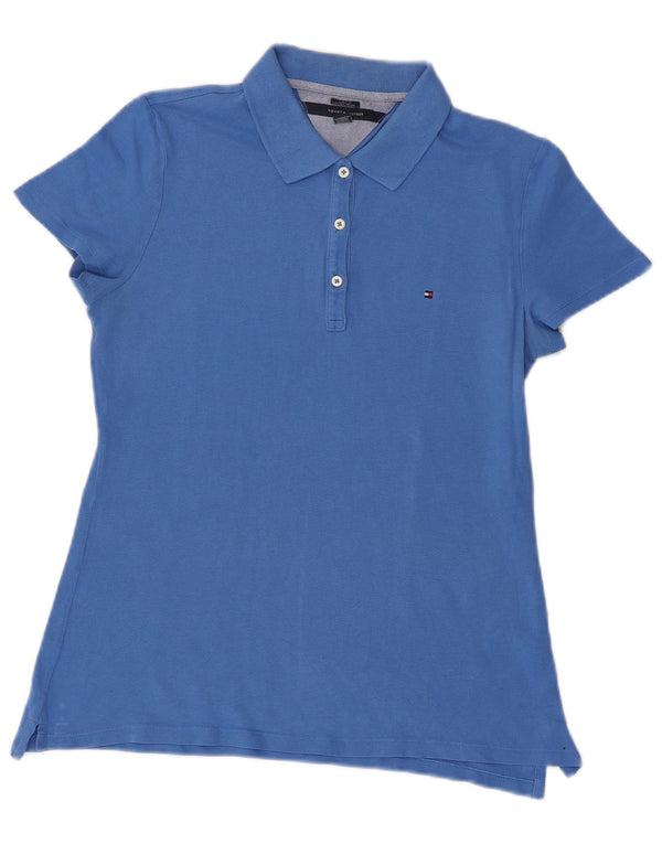 TOMMY HILFIGER Damen-Poloshirt mit klassischer Passform, UK 12, Mittelblau