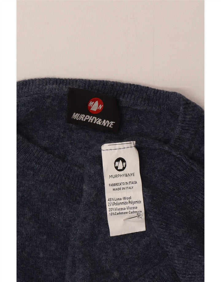 Murphy & Nye Herren-Pullover mit Rundhalsausschnitt, mittelmarineblau gesprenkelte Wolle