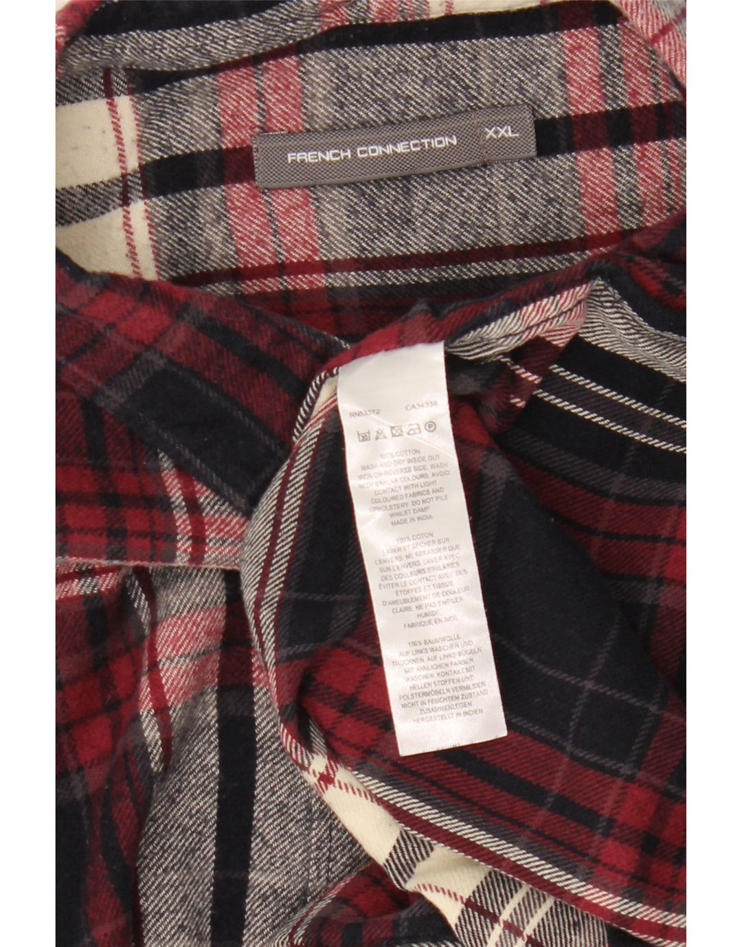 French Connection Herren-Flanellhemd 2XL, Burgunderrot, kariert, Baumwolle