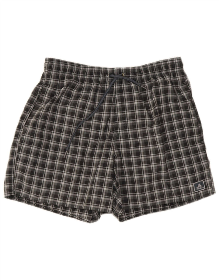 Adidas Herren Badeshorts mittelgrau kariertes Polyester