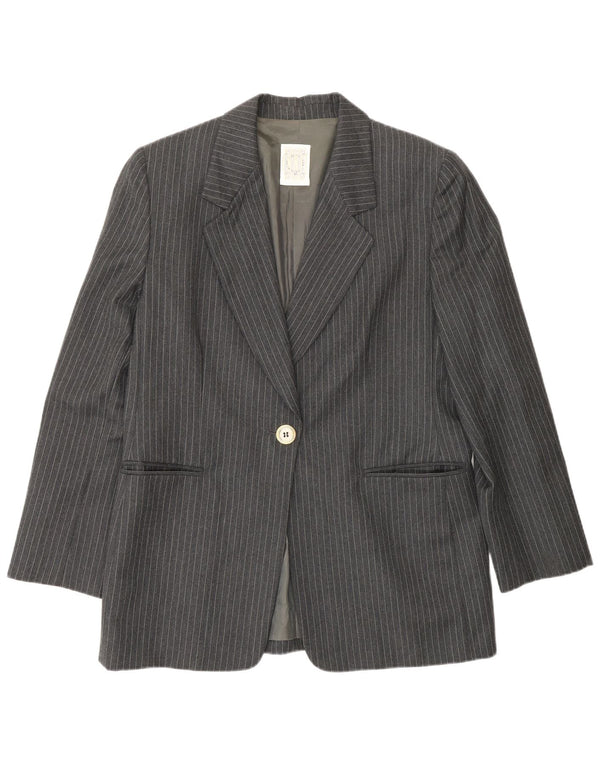 Ferre Damen 001 1-Knopf-Blazerjacke UK 16 Large Graues Nadelstreifen-Acetat