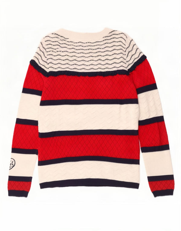 Desigual Damen-Pullover mit U-Boot-Ausschnitt, UK 10, Größe S, weiß, gestreift, Baumwolle
