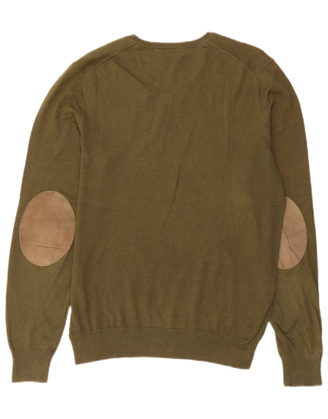 Massimo Dutti Herren-Pullover mit V-Ausschnitt, mittlere Khaki-Baumwolle