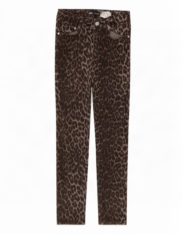 Zara Damen Skinny Jeans EU 38 Small W28 L27 Graue Baumwolle mit Animal-Print