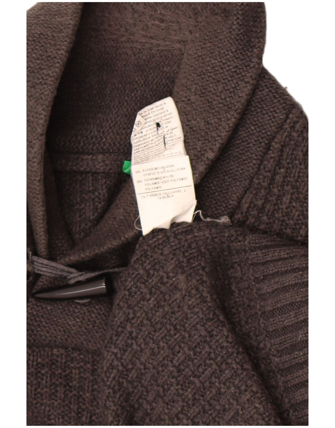 Benetton Herren-Pullover mit Schalkragen, große graue Wolle