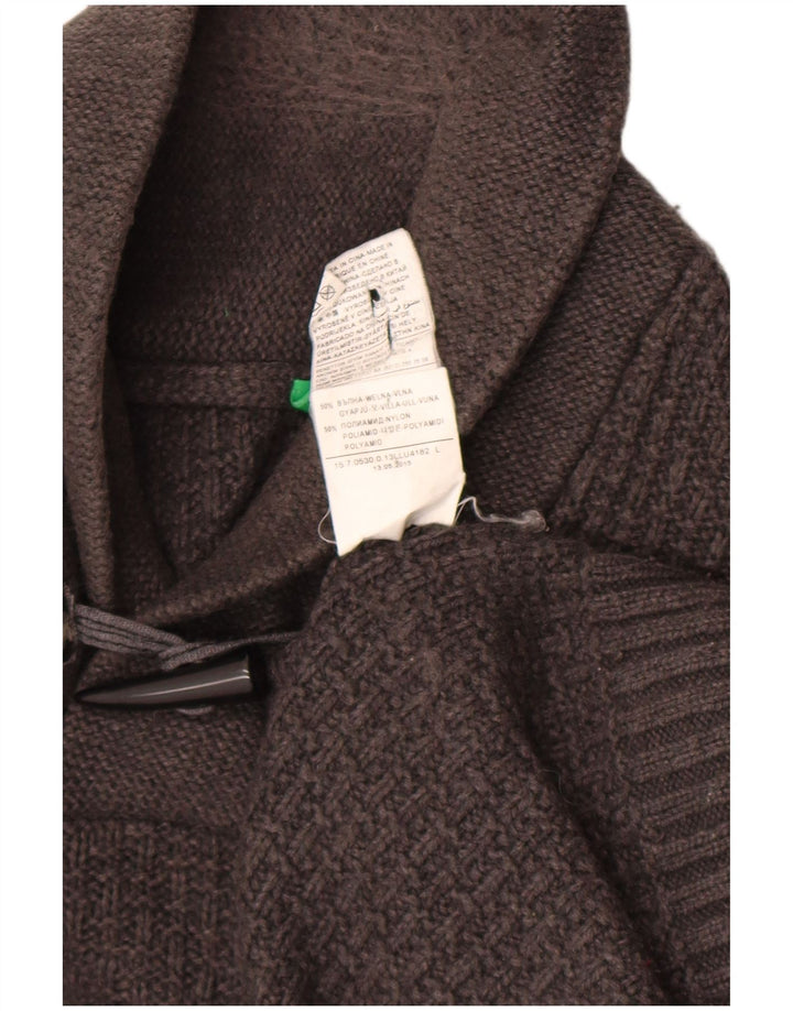 Benetton Herren-Pullover mit Schalkragen, große graue Wolle