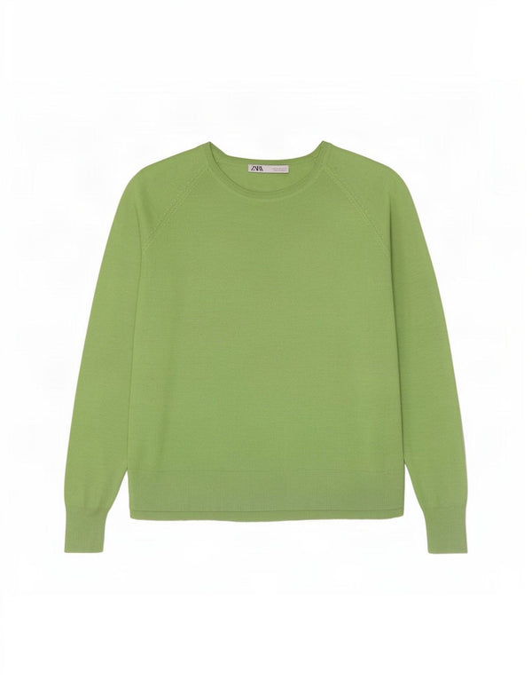 Übergroßer Damen-Pullover mit U-Boot-Ausschnitt von Zara, Gr. 14, mittelgrüne Viskose