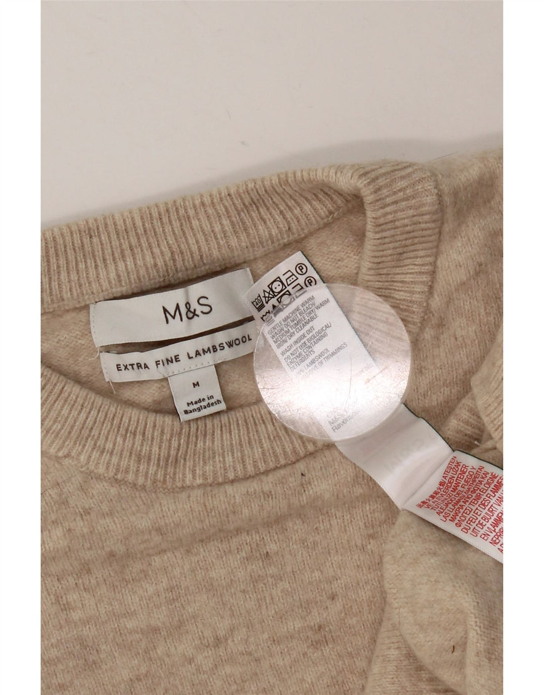 Marks & Spencer Herren-Pullover mit Rundhalsausschnitt, mittelbeige Lammwolle