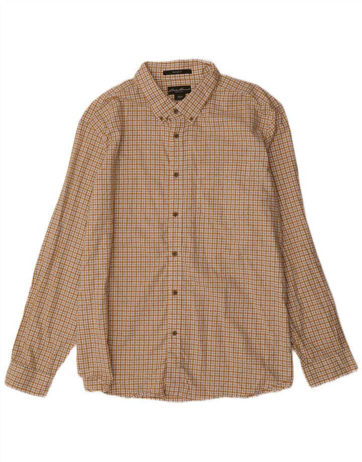 EDDIE BAUER Herren-Flanellhemd mit entspannter Passform, XL, gelb kariert, Baumwolle