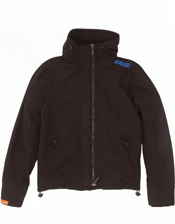 Superdry Herren-Windbreakerjacke mit grafischer Kapuze, UK 42 XL, schwarzes Nylon