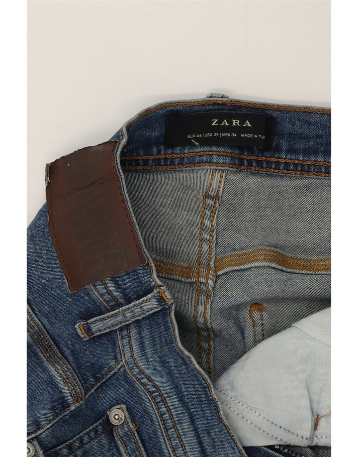 Zara Herren Skinny Jeans EU 44 Large W34 L27 Blaue Patchwork-Baumwolle