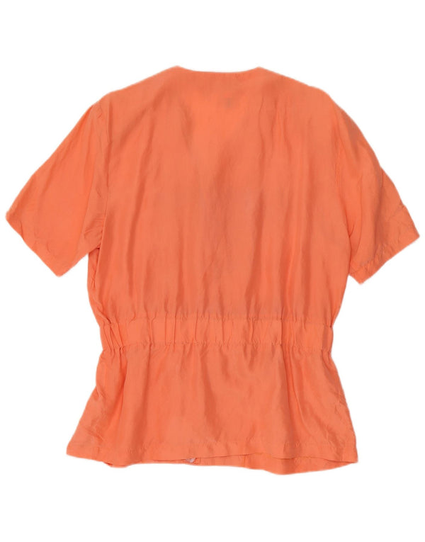 Vintage Damen Kurzarm Bluse Top UK 12 Mittelorange Seide