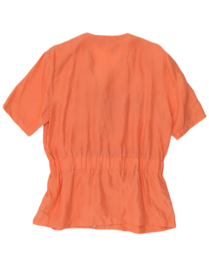 Vintage Damen Kurzarm Bluse Top UK 12 Mittelorange Seide