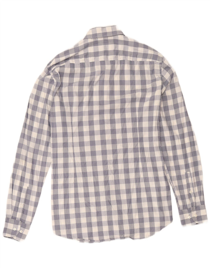 Hugo Boss Herren-Slim-Fit-Hemd, Größe 15 1/2, mittelblau karierte Baumwolle