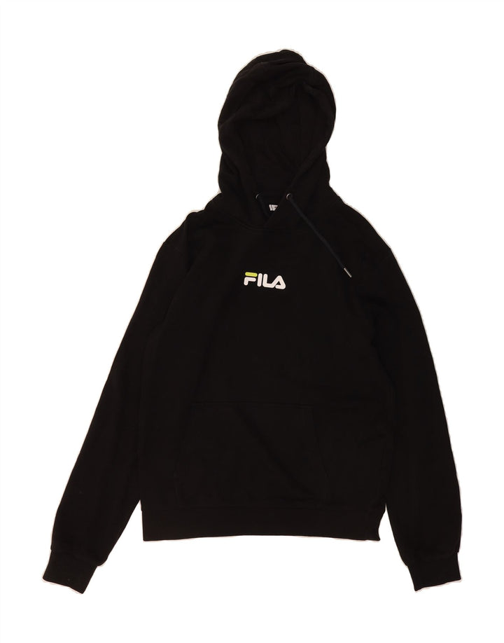 FILA Mens Graphic Hoodie Jumper Small Black Cotton Vintage Fila and Second-Hand Fila from Messina Hembry 