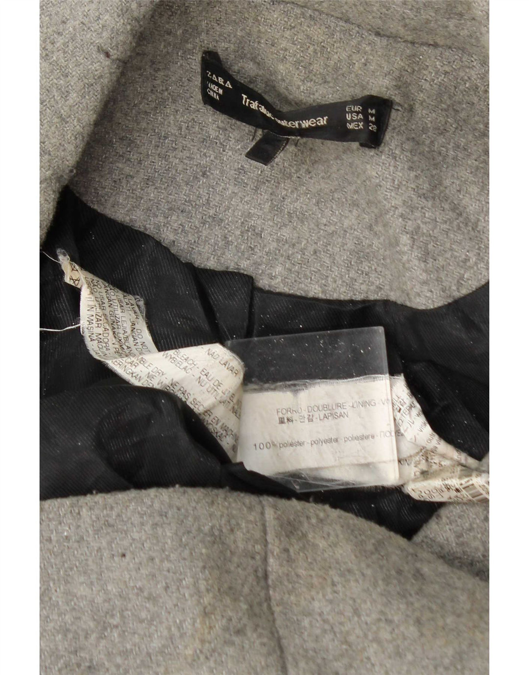 Zara Zweireihiger Damenmantel UK 14 Mittelgraues Polyester