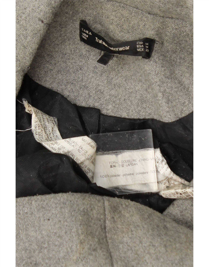 Zara Zweireihiger Damenmantel UK 14 Mittelgraues Polyester