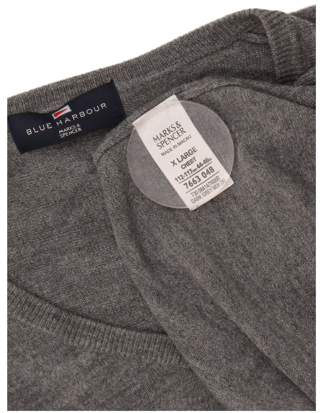 Marks & Spencer Herren-Pullover mit V-Ausschnitt, XL, graues Acryl