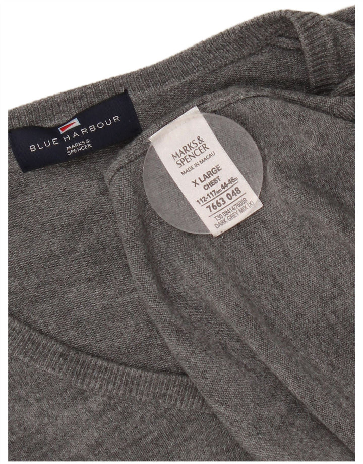Marks & Spencer Herren-Pullover mit V-Ausschnitt, XL, graues Acryl