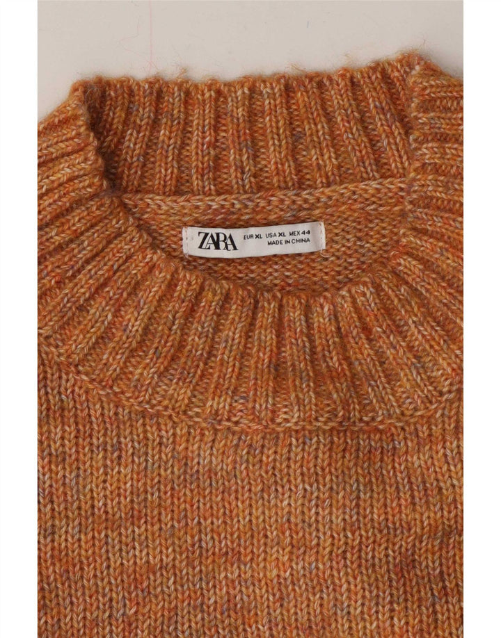 Zara Herren-Pullover mit Rundhalsausschnitt, XL, braun meliert
