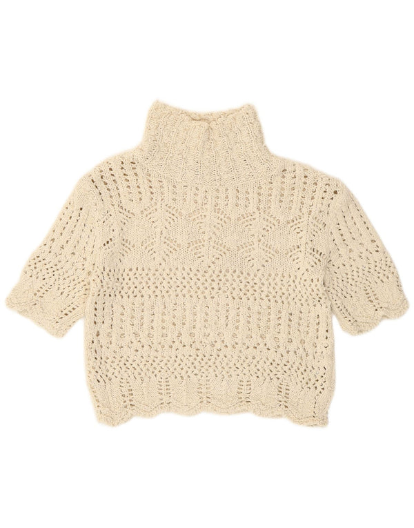 Zara Damen Crop Short Sleeve Rollkragenpullover Pullover UK 16 Large Beige