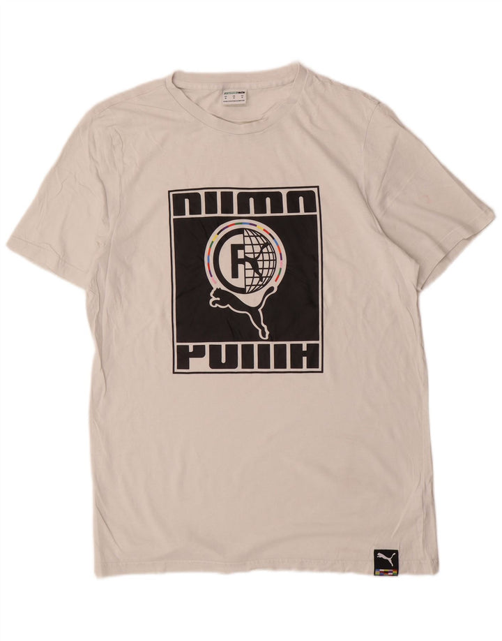 Puma Herren Grafik-T-Shirt-Oberteil aus mittelweißer Baumwolle