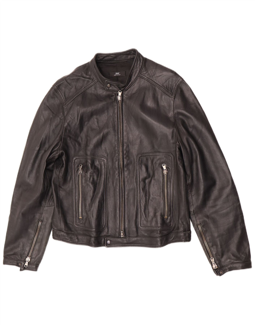 Zen Herren Lederjacke EU 50 Mittelschwarzes Leder