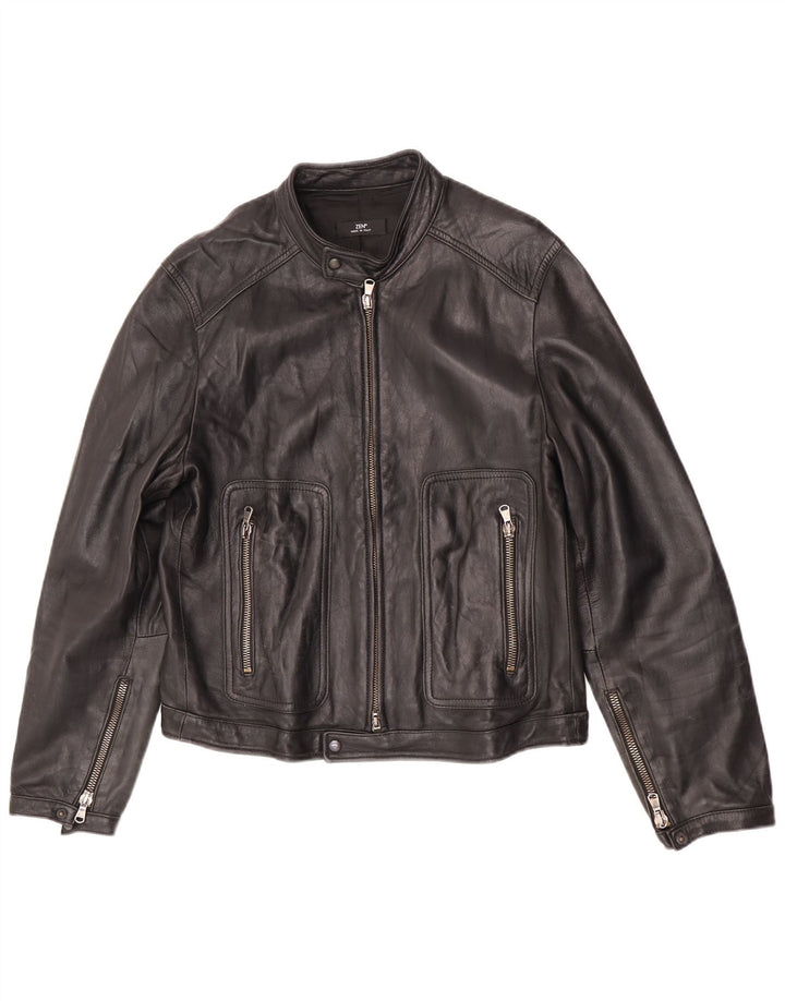 Zen Herren Lederjacke EU 50 Mittelschwarzes Leder