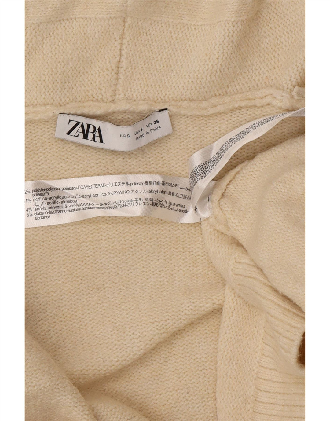 Zara Damen-Strickjacke, übergroß, lang geschnitten, offen, Gr. 10, Größe S, gebrochenes Weiß