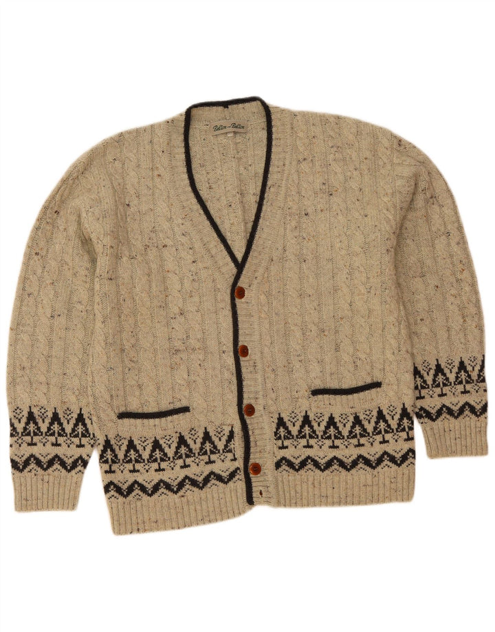 Vintage Herren Cardigan Pullover IT 50 Mittelgraue Fair Isle Wolle