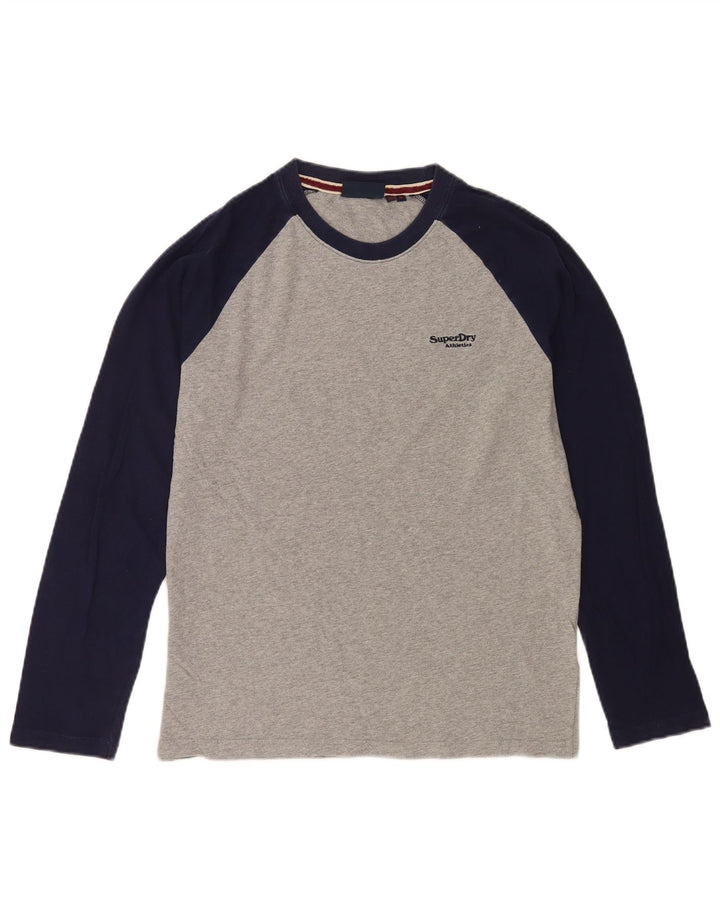 Superdry Herren-Oberteil aus langärmliger, mittelgrauer Colourblock-Baumwolle