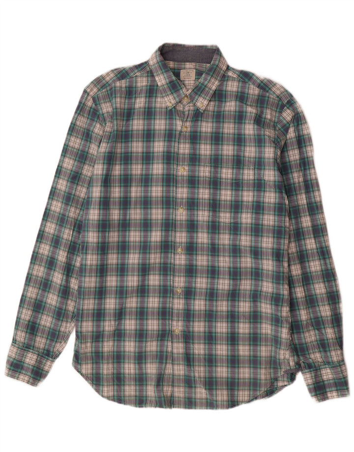 J. CREW Herrenhemd, Größe 15 1/2, mittelgrün karierte Baumwolle