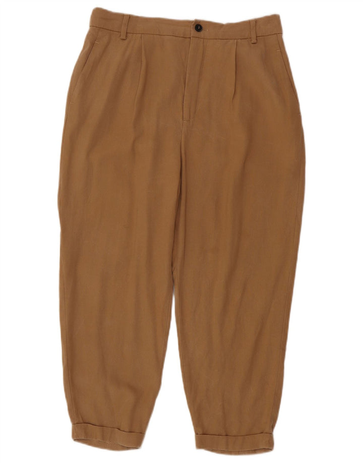 ZARA Damen Hose mit Zapfen, mittelgroß, W28, L23, braun, Lyocell