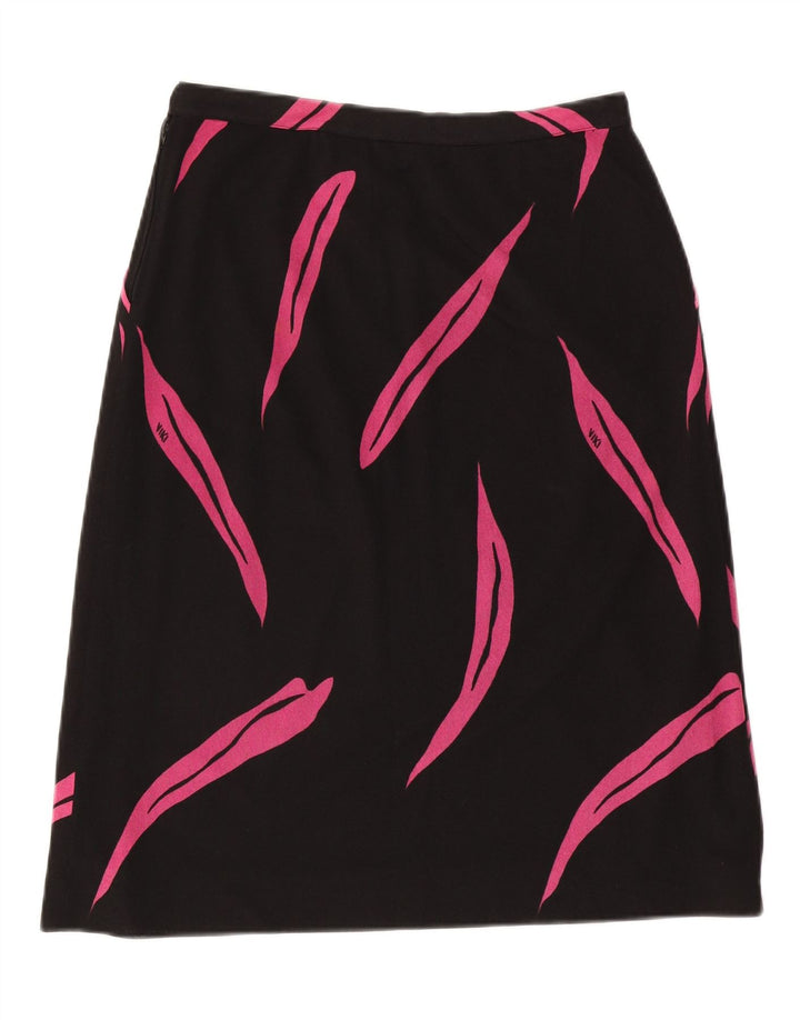 VINTAGE Damen A-Linienrock mit abstraktem Muster IT 46 Large W32 Schwarz